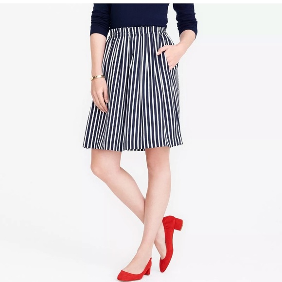 4 J. Crew Merchandile Navy Striped Pleated Skirt - Picture 2 of 10